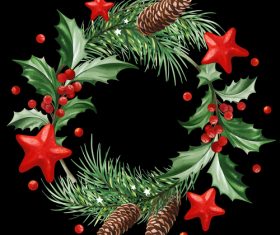 Pineal fruit with holly christmas background vector 05