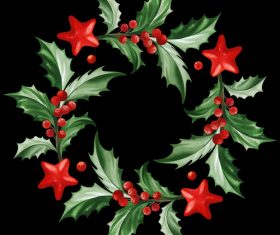 Pineal fruit with holly christmas background vector 06
