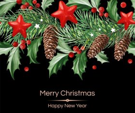 Pineal fruit with holly christmas background vector 08