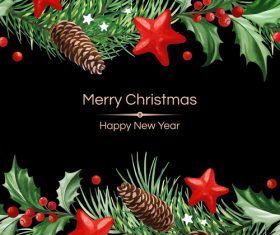 Pineal fruit with holly christmas background vector 09