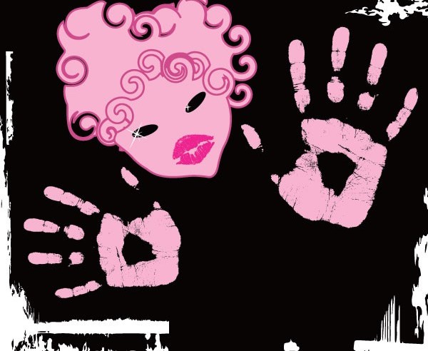 Pink abstract female head with palm print vector graphics