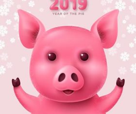 Pink cute pig with 2019 new year design vector