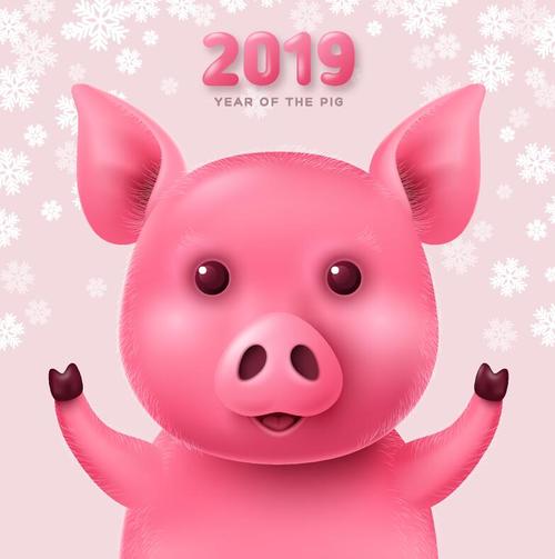 Pink cute pig with 2019 new year design vector