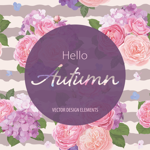 Pink rose with autumn card vector