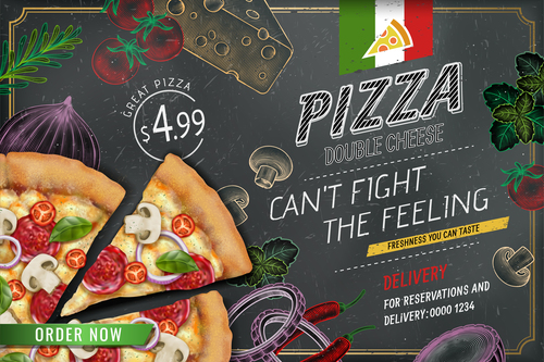 Pizza advertising template with blackboard vector 01