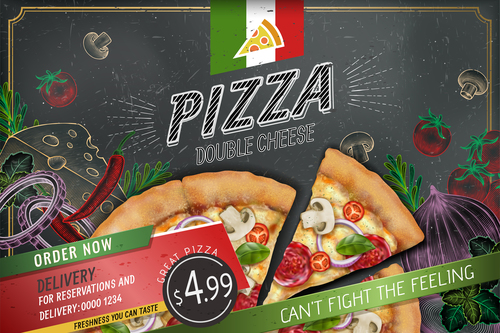 Pizza advertising template with blackboard vector 02