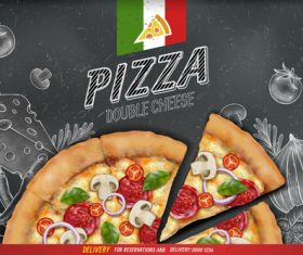 Pizza advertising template with blackboard vector 03