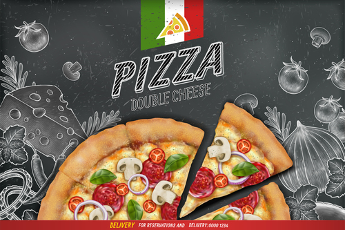 Pizza advertising template with blackboard vector 03