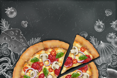 Pizza advertising template with blackboard vector 05