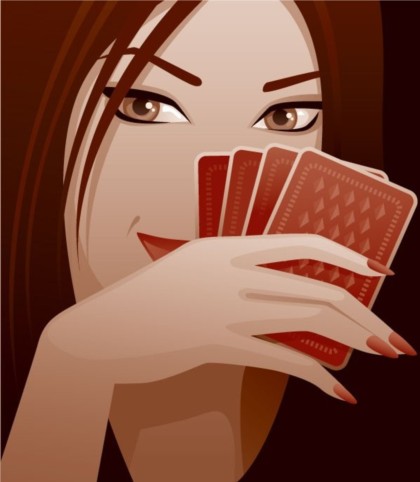 Playing cards and women vector graphics