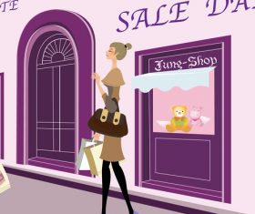 Promotional shopping fashion girl vector illustration