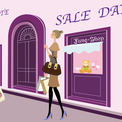 Promotional shopping fashion girl vector illustration