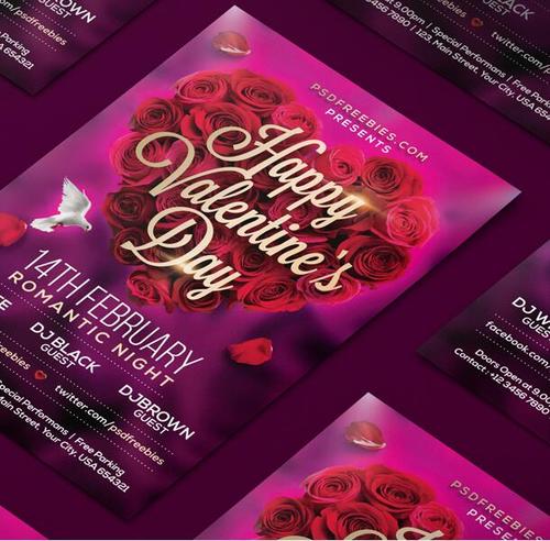 Purple Valentines Day Flyer PSD Template
