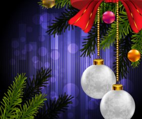 Purple new year background with christmas baubles decor vector