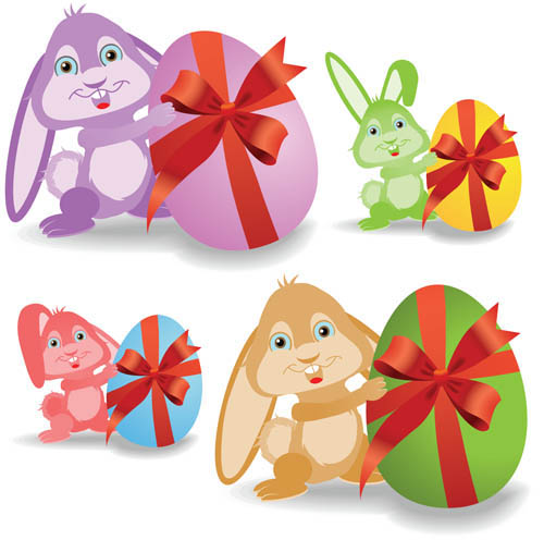 Rabbits with Easter Eggs set vector