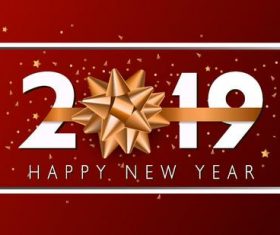 Red 2019 new year background with golden bows vector