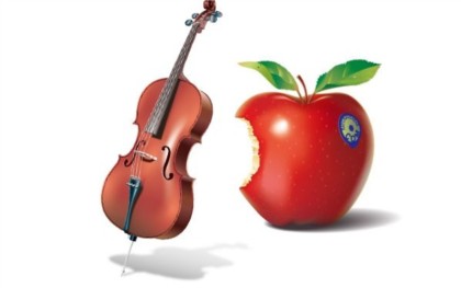 Red apple and violin vector