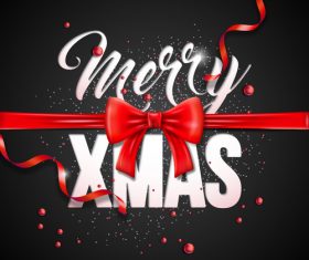 Red bows with merry xmas and ribbon vector