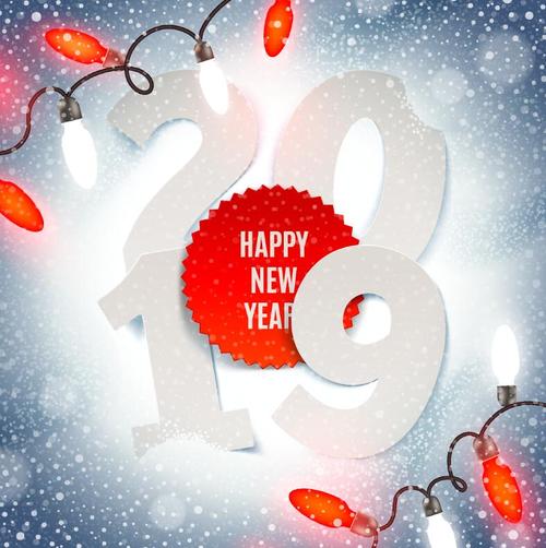 Red bulb with 2019 new year snowflake background vector