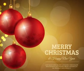 Red christmas ball decor with shiny brown background vector