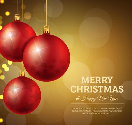 Red christmas ball decor with shiny brown background vector