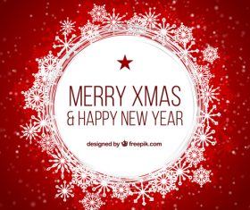 Red christmas with new year background and sonw frame vector