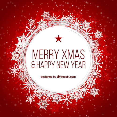 Red christmas with new year background and sonw frame vector