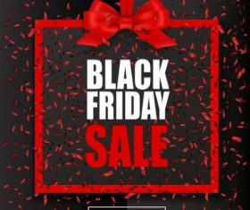 Red confetti with bows black firday sale poster vector