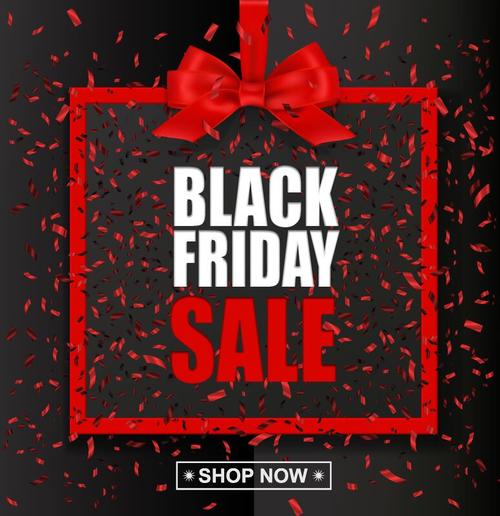 Red confetti with bows black firday sale poster vector