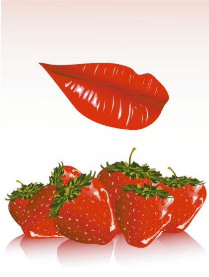 Red lips and strawberry vector