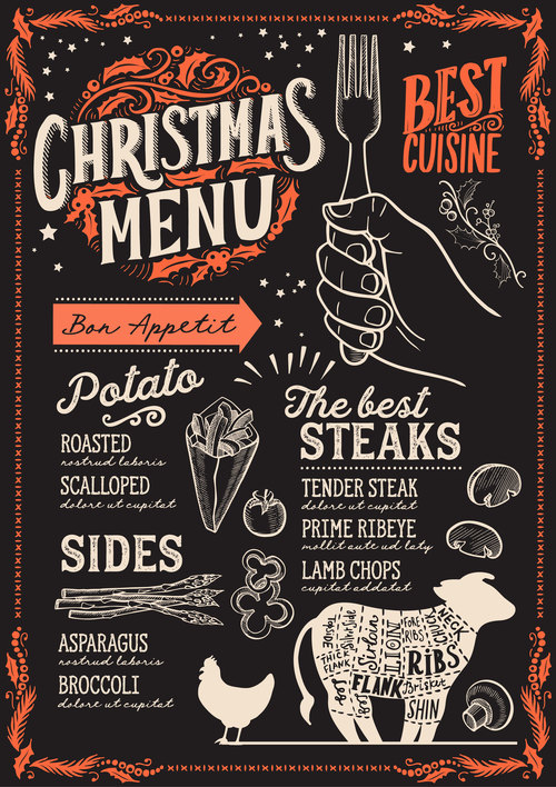 Restaurant christmas menu black template vectors 04