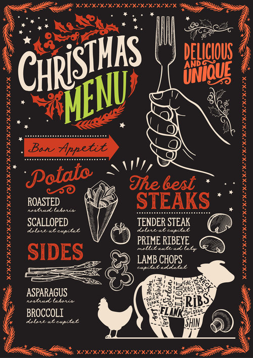 Restaurant christmas menu black template vectors 05