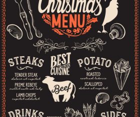 Restaurant christmas menu black template vectors 06