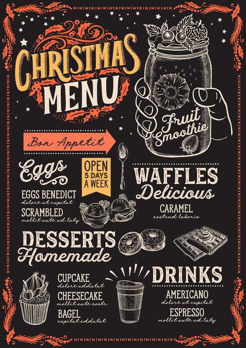Restaurant christmas menu black template vectors 09