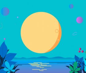 Sea bright moon vector background material