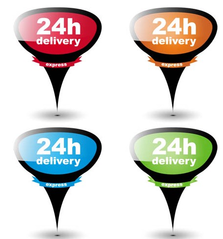 Shiny 24h Delivery labels design vector