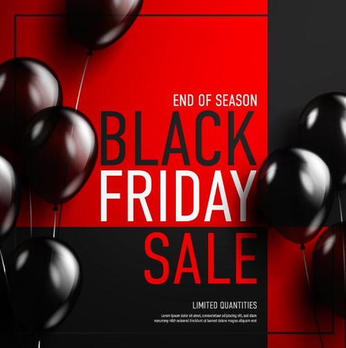 Shiny balloons with black firday sale poster vector 01