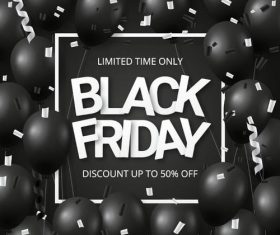 Shiny balloons with black firday sale poster vector 02