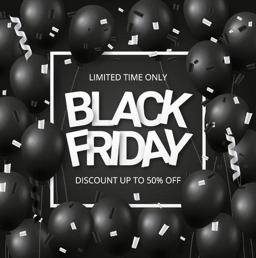 Shiny balloons with black firday sale poster vector 02