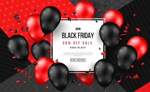 Shiny balloons with black firday sale poster vector 03