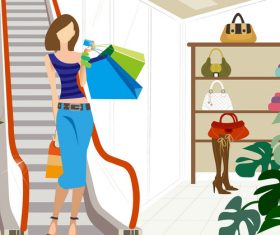 Shopping scene fashion men and women vector illustration 02