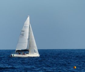 Small sailing boat at sea Stock Photo 02