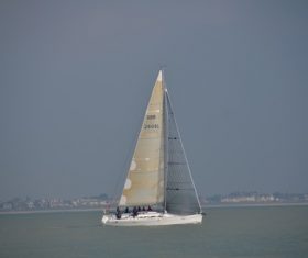 Small sailing boat at sea Stock Photo 03