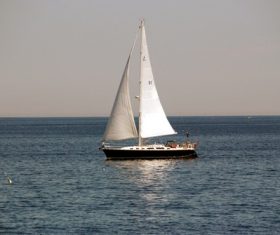 Small sailing boat at sea Stock Photo 04
