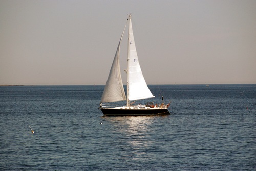 Small sailing boat at sea Stock Photo 04