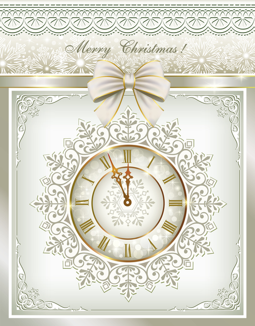 Snow with clock christmas vector material