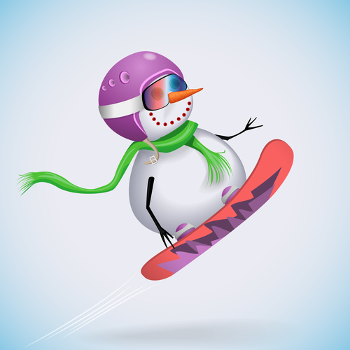 Snowman with skiing vectors 01