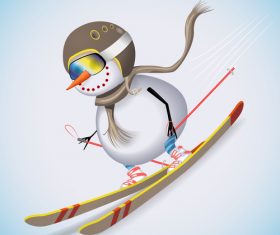 Snowman with skiing vectors 02