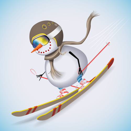 Snowman with skiing vectors 02