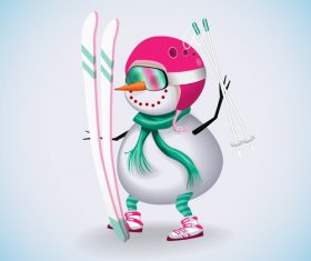 Snowman with skiing vectors 03